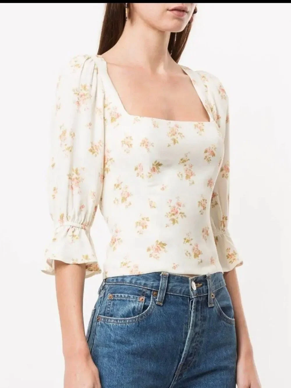 Reformation Ana Floral Square-Neck Blouse Size 6